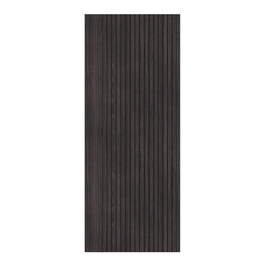 A dark grey ash veneer door with a solid pattern, featuring 27mm slats and painted black inlays.