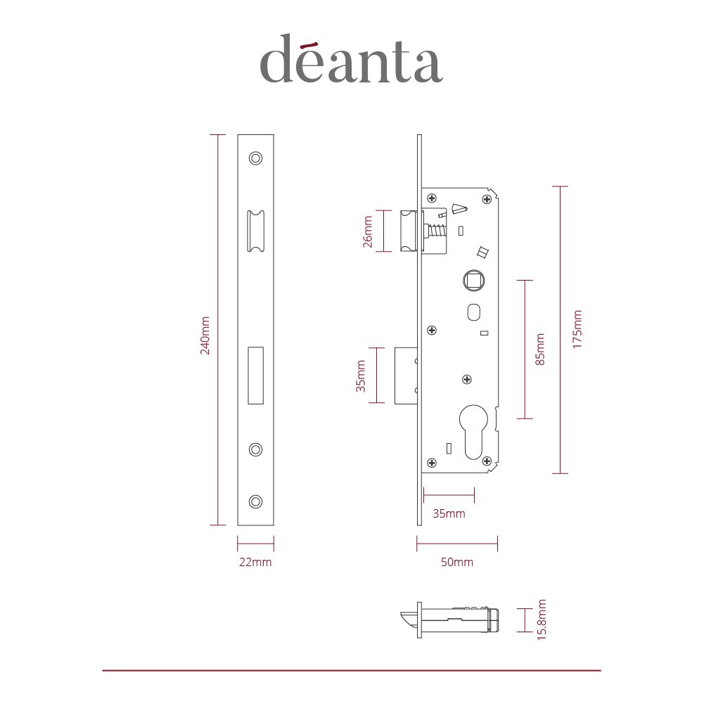 Slim Euro Profile Sash Lock, Black Steel