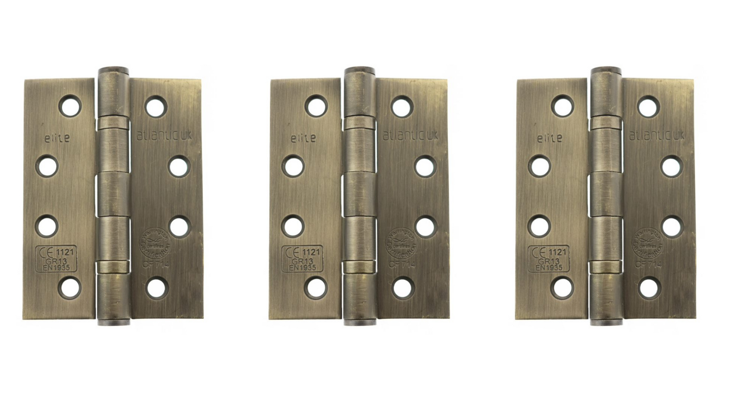 Atlantic Ball Bearing 4" Fire Hinges - Set of 3 - Antique Brass