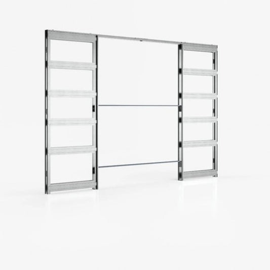 100mm Double Pocket Door - White Frame - Black Hardware