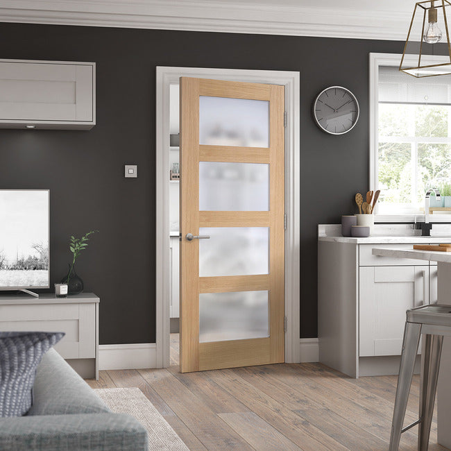 Shaker Glazed 4Light Frosted Pre-finished Oak Doors