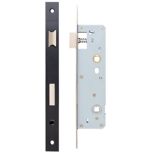 Slim Bathroom Lock Square, Stricking Plate & Fixing Screw Black Steel