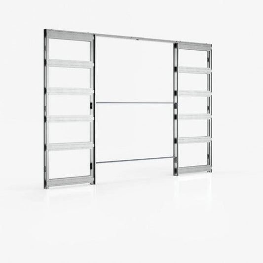 125mm Double Pocket Door - White Frame - Black Hardware