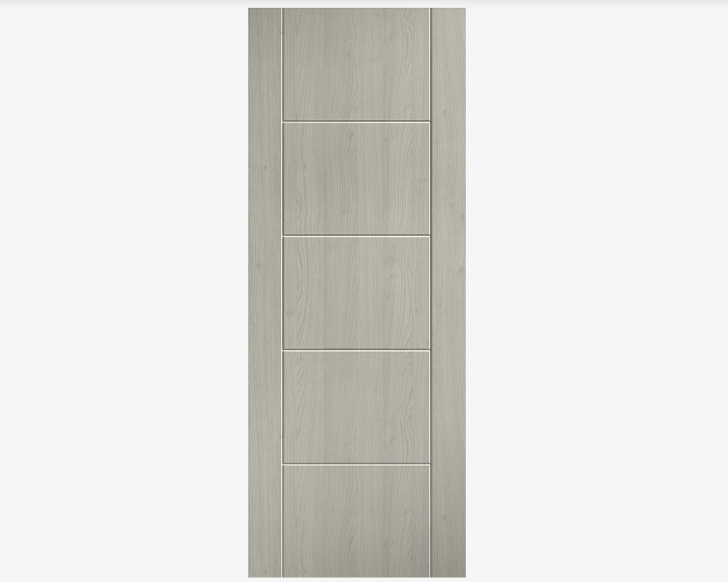Wooden door with a light gray finish on a white background