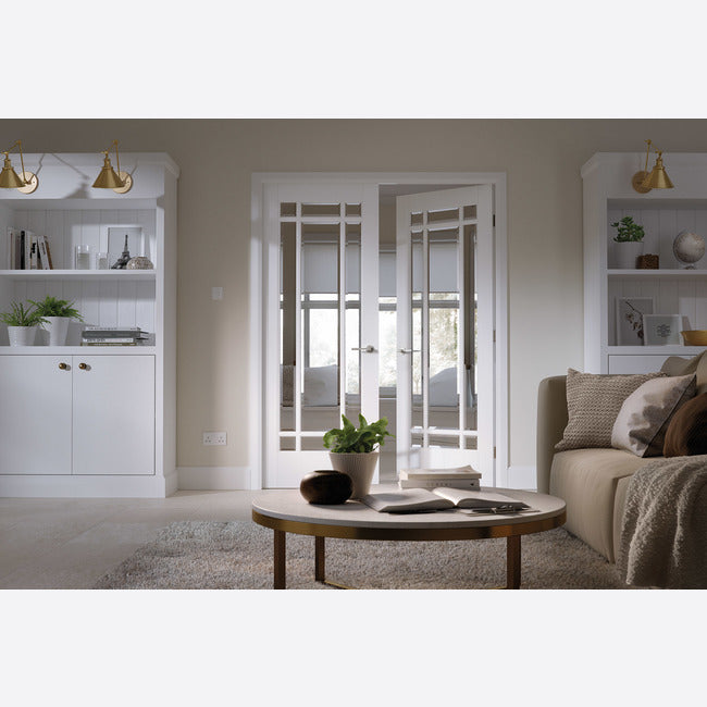 Manhattan 9L Glazed Pair White Primed Doors