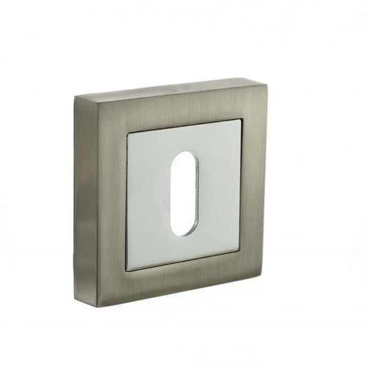 Status Square Escutcheons - Satin Nickel/Polished Chrome