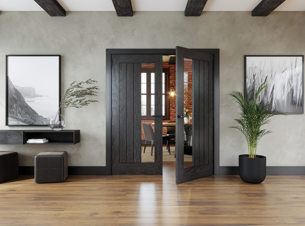 Ely Brushed Black Oak Glazed Doors