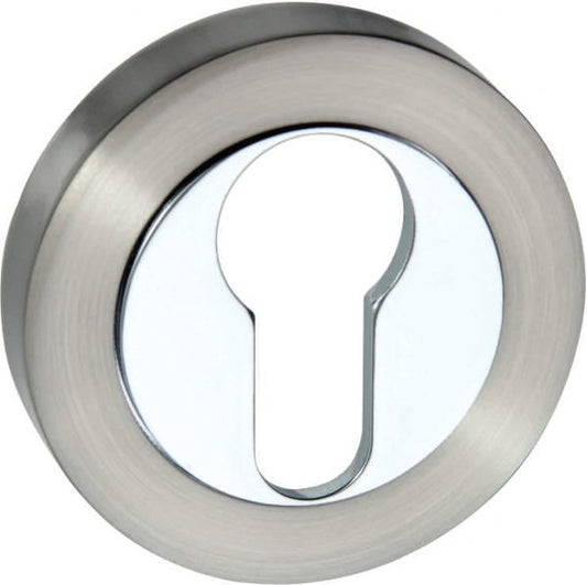 Senza Pari Round Escutcheons - Satin Nickel/Polished Chrome