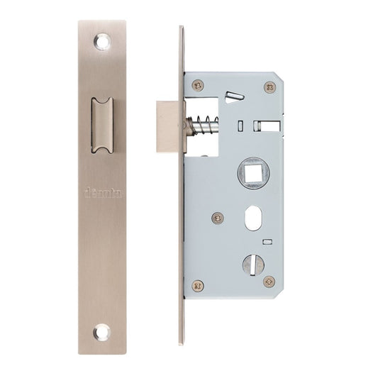 Slim Latch Square, Striking Plate & Fixing Screw Satin Steel