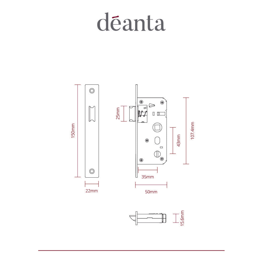 Slim Latch Square, Striking Plate & Fixing Screw Satin Steel
