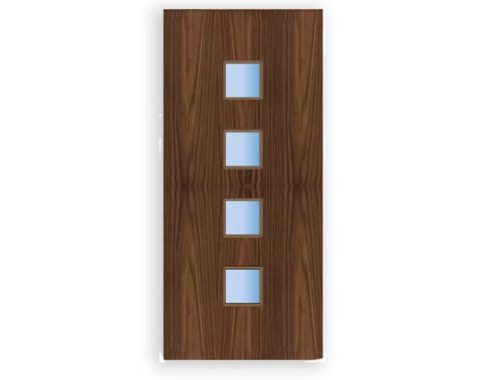 4L Glazed Vison Panel FD60 Fire - Flush Walnut Veneer Doors (Bespoke)