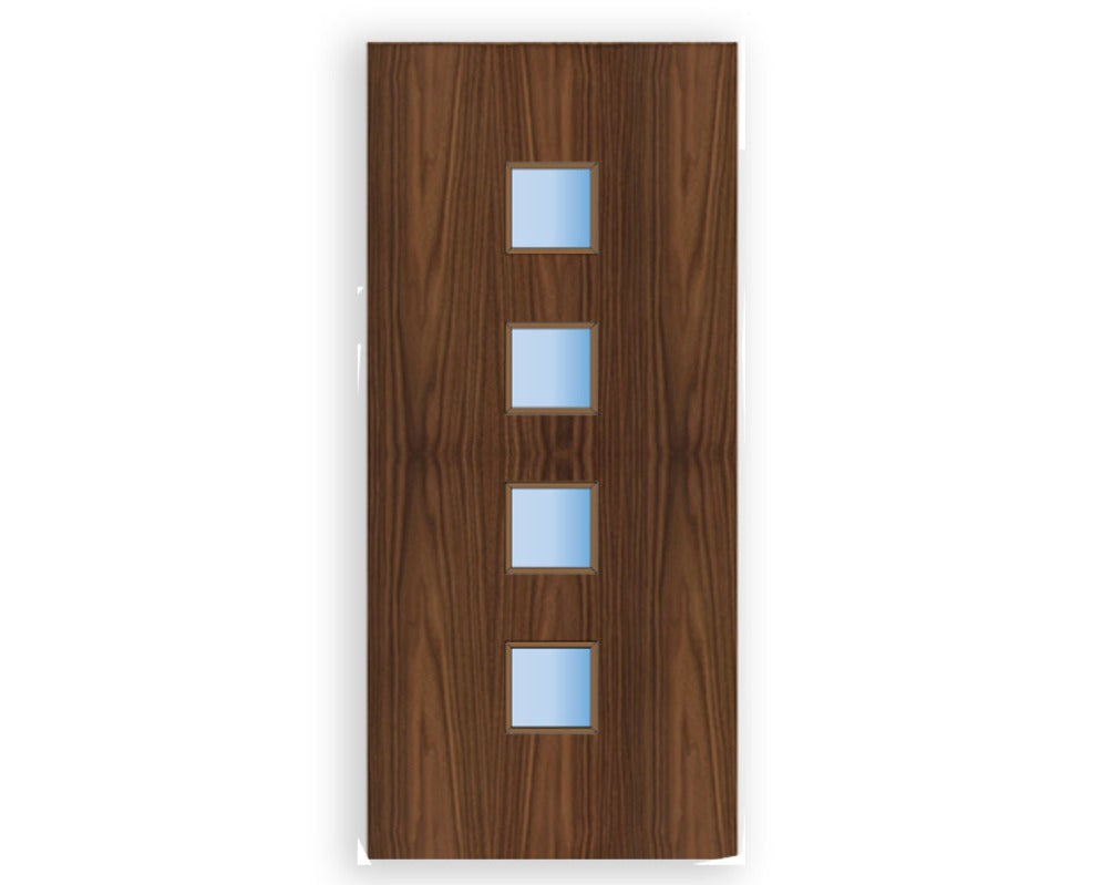 4L Glazed Vision Panel FD30 Fire - Flush Walnut Veneer Doors (Bespoke)