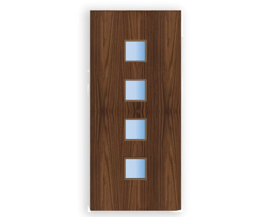 4L Glazed Vision Panel FD30 Fire - Flush Walnut Veneer Doors (Bespoke)